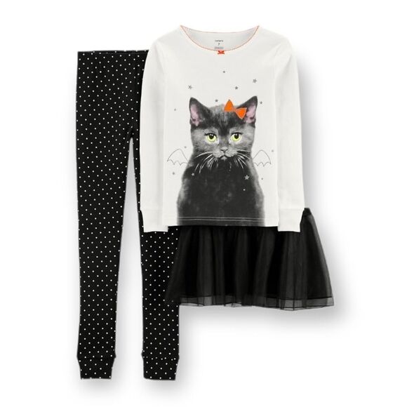 NWT Carter's Halloween Tutu Cat Snug Fit Cotton Top & Bottoms Pajama Set - Picture 1 of 3